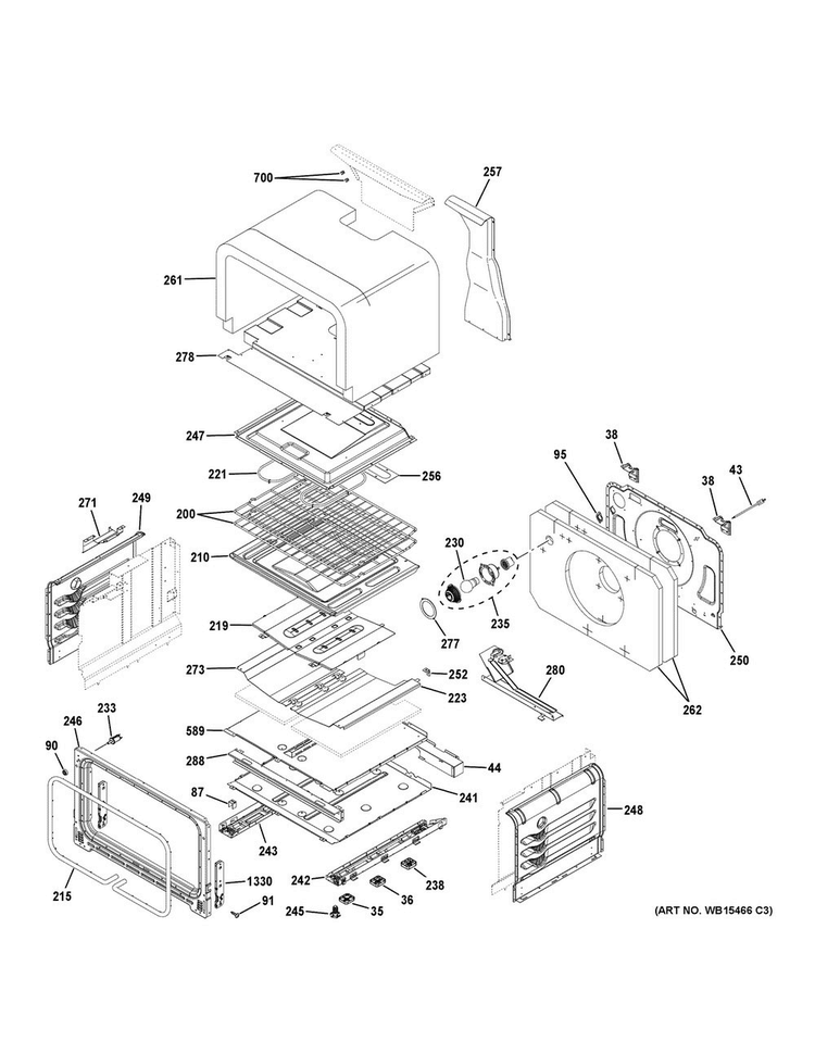 Lower Oven Diagram and Parts List for JGB860DEJ5BB  General Electric Range