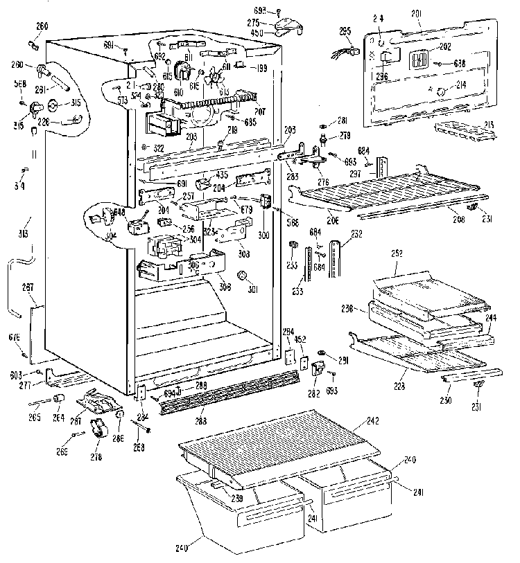 Cabinet Diagram and Parts List for TBX21PKC  General Electric Refrigerator