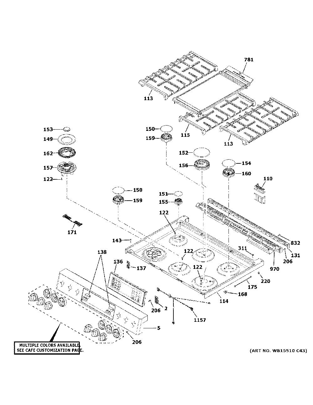 Control Panel And Cooktop Diagram and Parts List for C2S900P2M2S1  General Electric Range