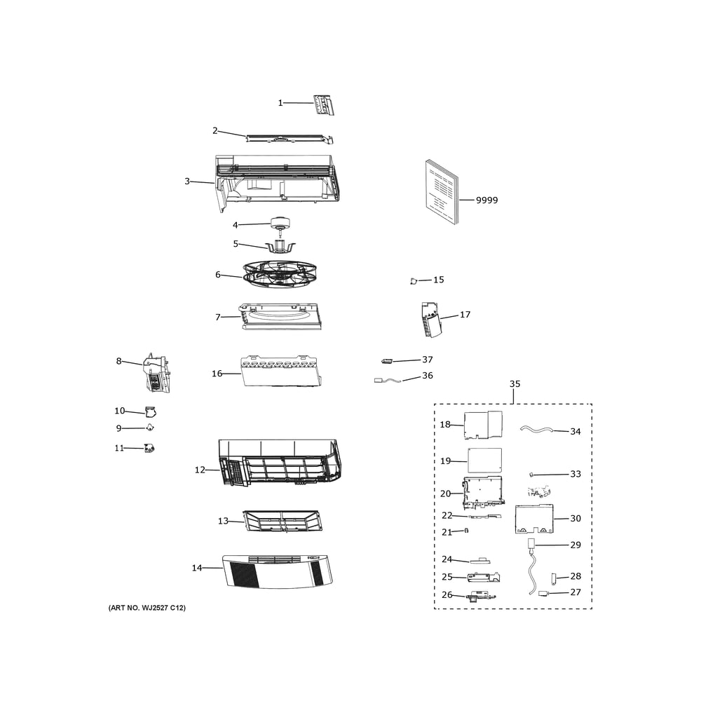 Room Air Conditioner Diagram and Parts List for US09FB2BEA1  General Electric Air Conditioner