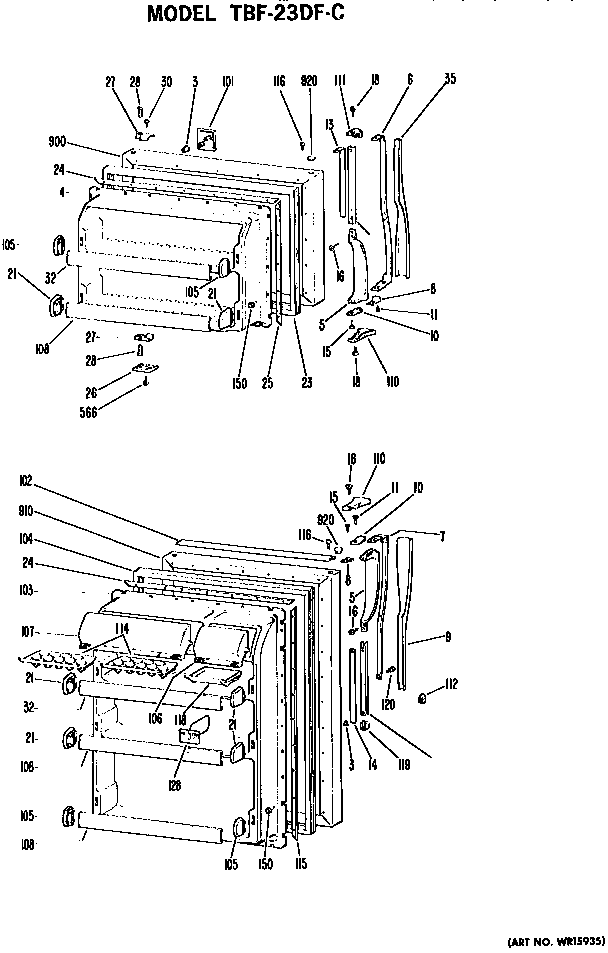 Doors Diagram and Parts List for TBF23DFC  General Electric Refrigerator