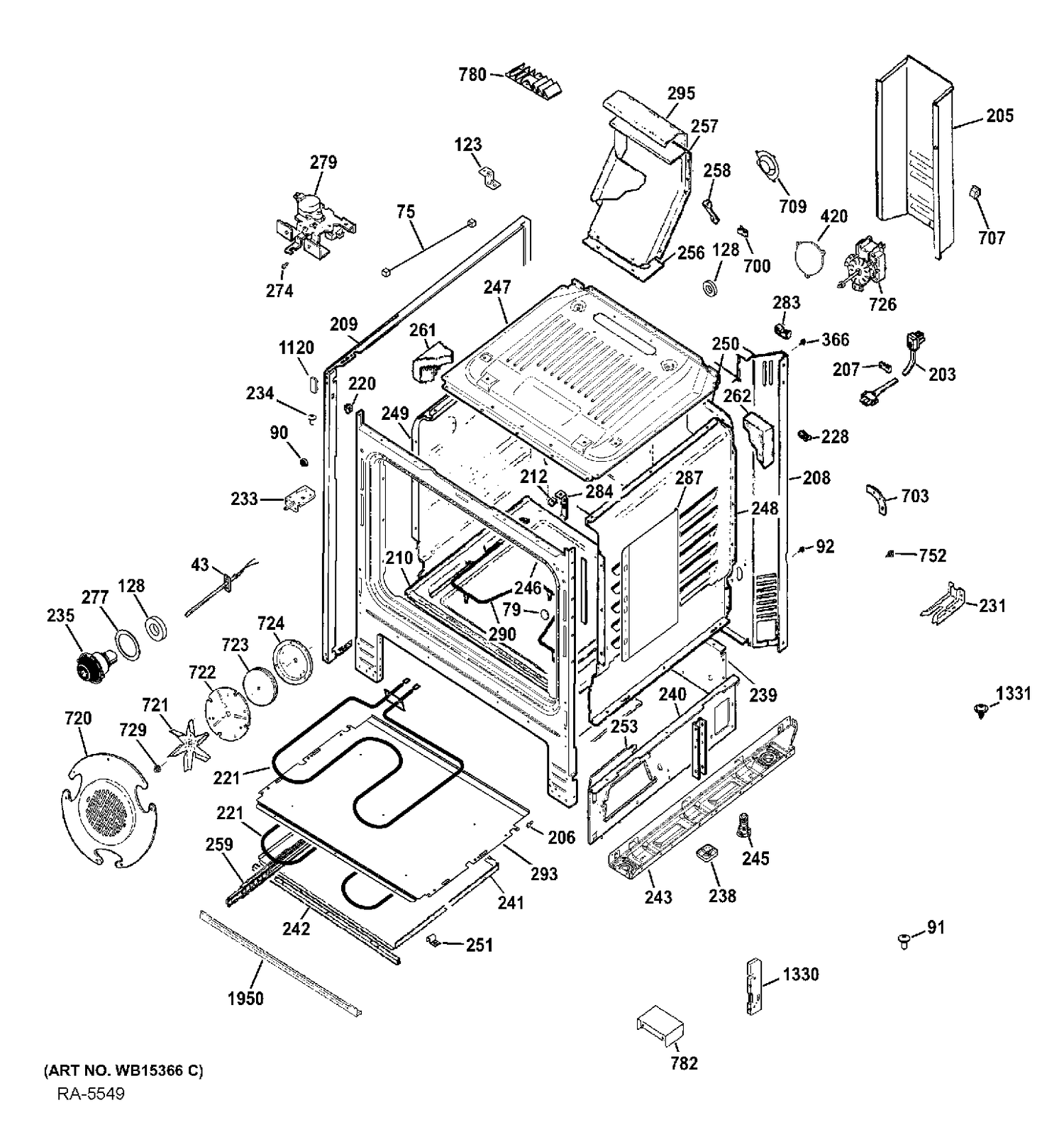 BODY PARTS Diagram and Parts List for PC2B940SEF1SS  General Electric Range