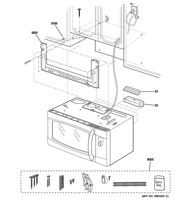 Installation Parts Diagram and Parts List for PSA9240SF2SS  General Electric Microwave