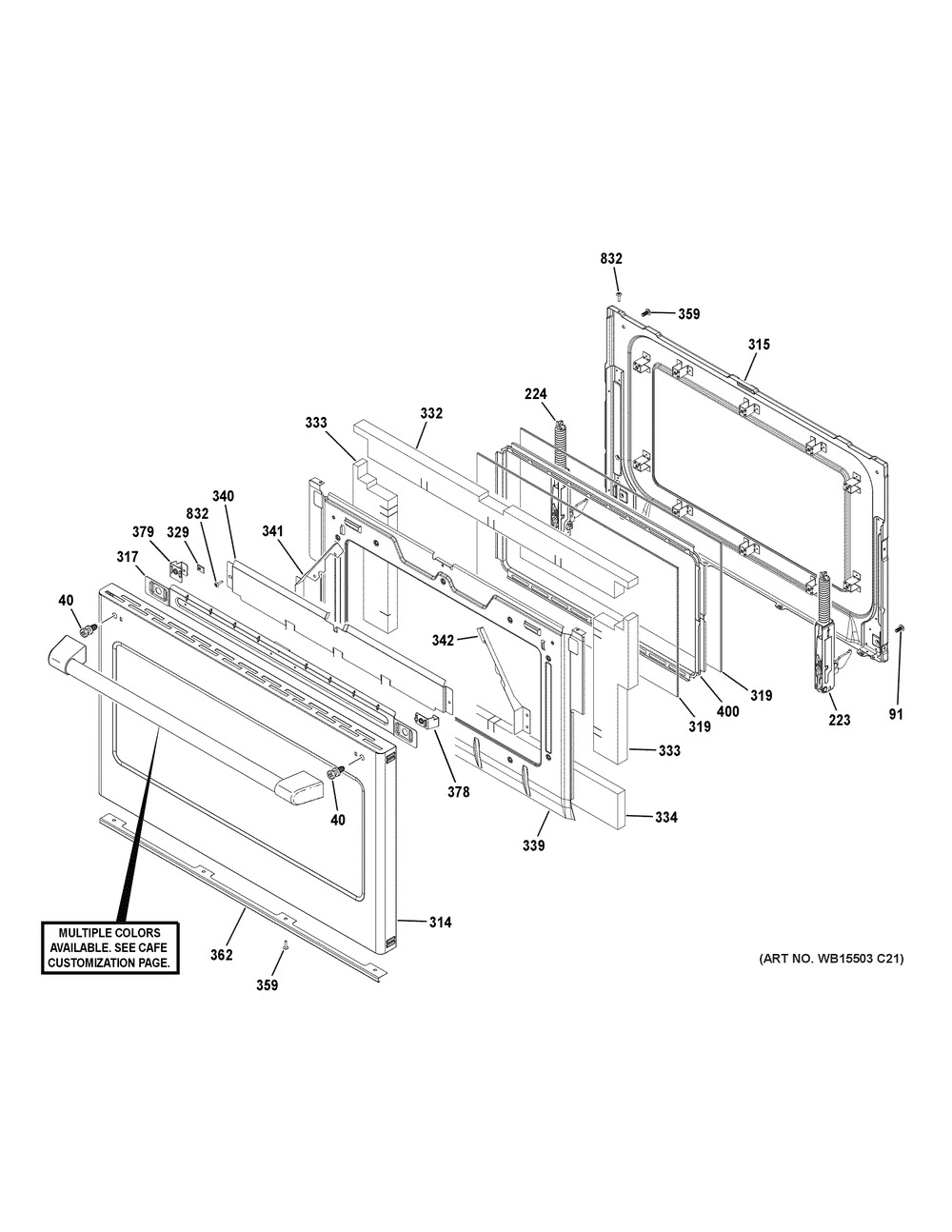 Lower Door Diagram and Parts List for CES750P2M4S1  General Electric Range