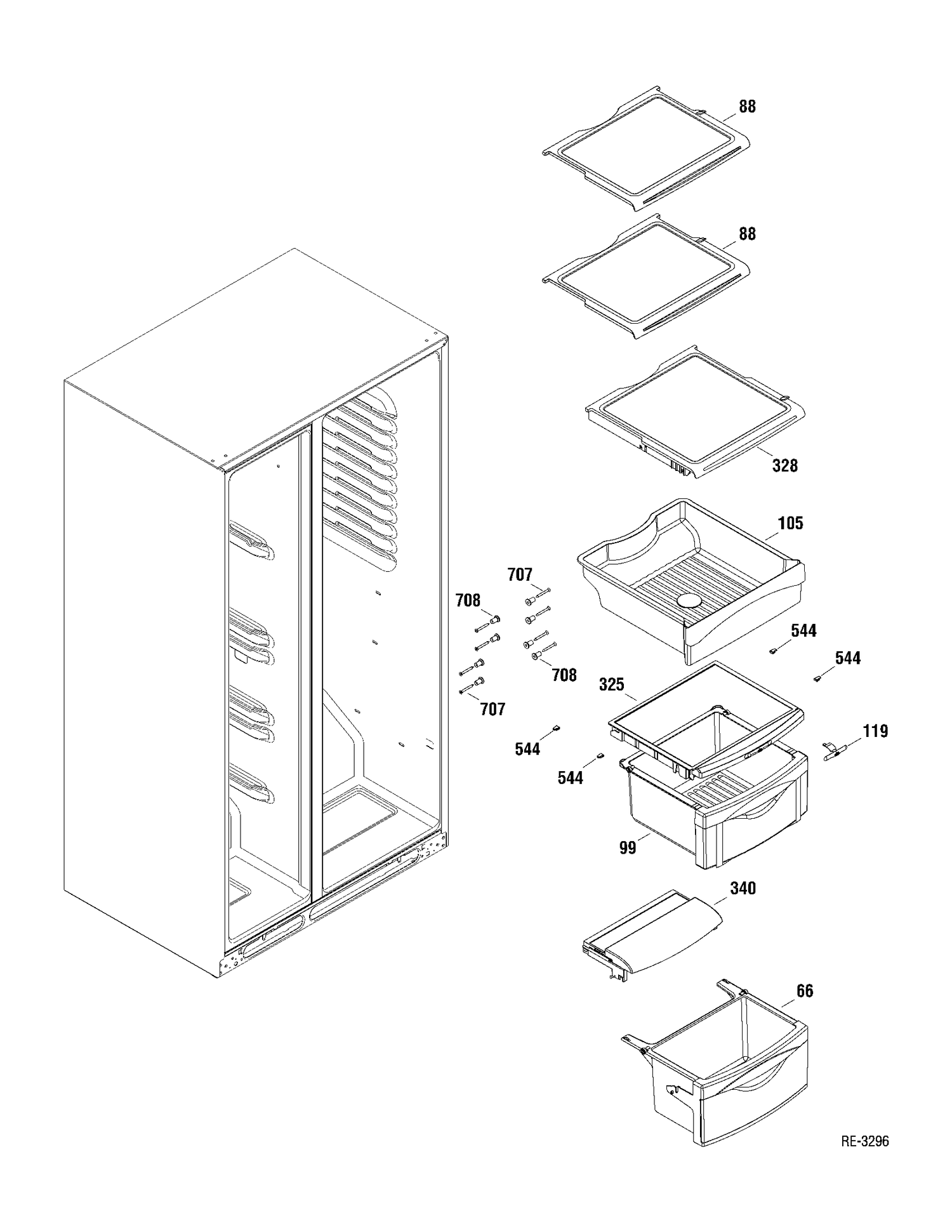 FF SHELVES Diagram and Parts List for GSRC3QGXAFBB  General Electric Refrigerator