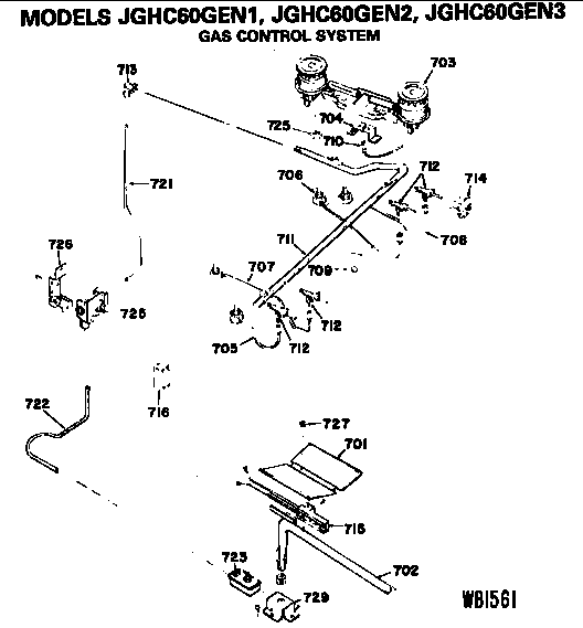 Gas Control System Diagram and Parts List for JGHC60GEN1  General Electric Range