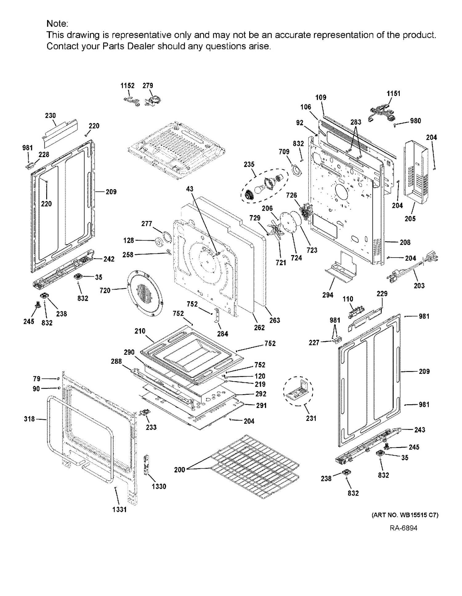 BODY PARTS Diagram and Parts List for JCGS760DEL1WW  General Electric Range