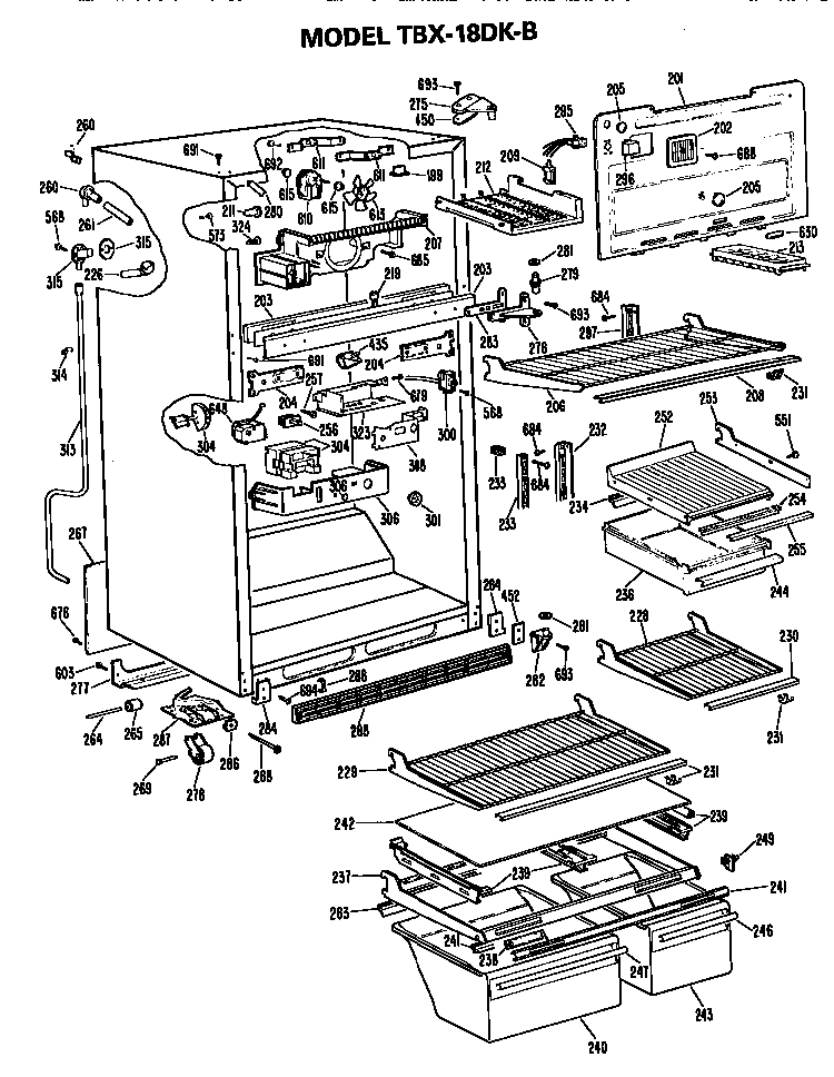 Cabinet Parts Diagram and Parts List for TBX18DKBR  General Electric Refrigerator