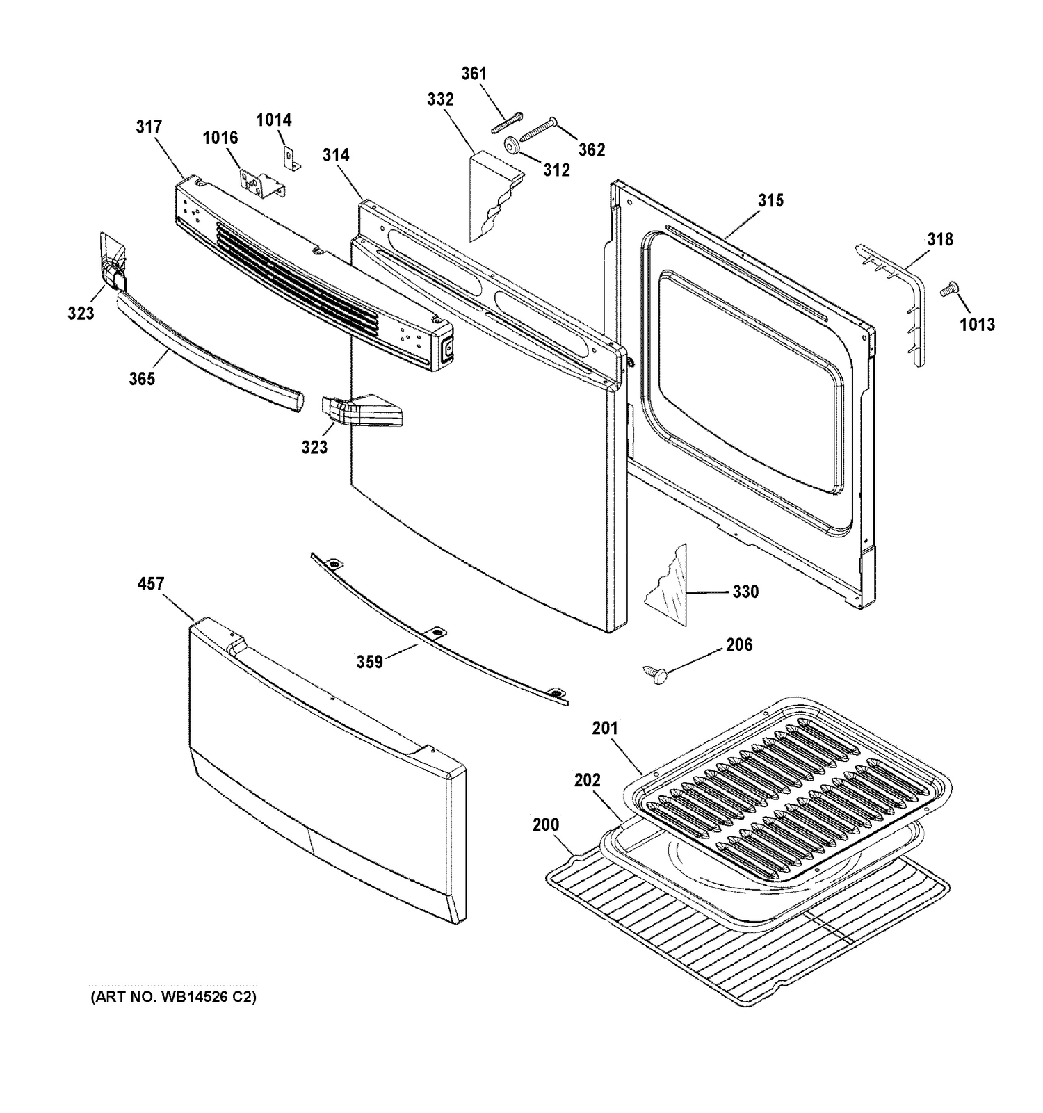 DOOR & DRAWER PARTS Diagram and Parts List for JAS02SN4SS  General Electric Range