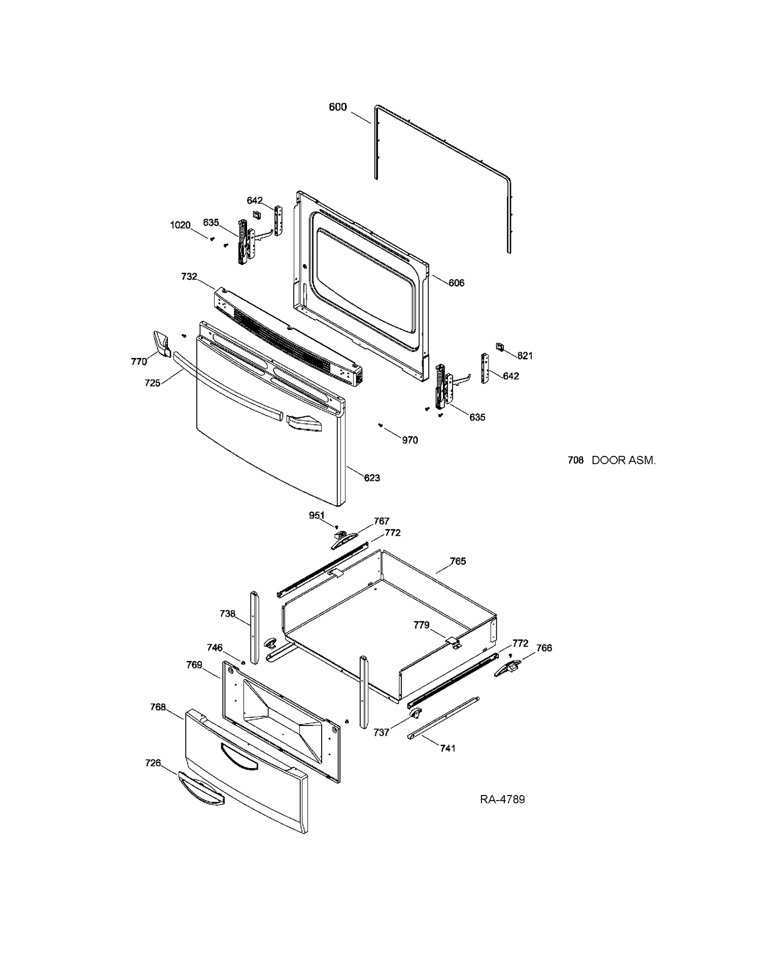 DOOR PARTS Diagram and Parts List for MCAS724M3WW  General Electric Range