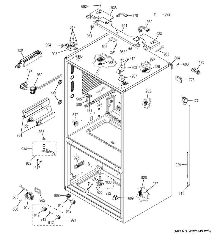 Case Parts Diagram and Parts List for GFE27GMDEES  General Electric Refrigerator