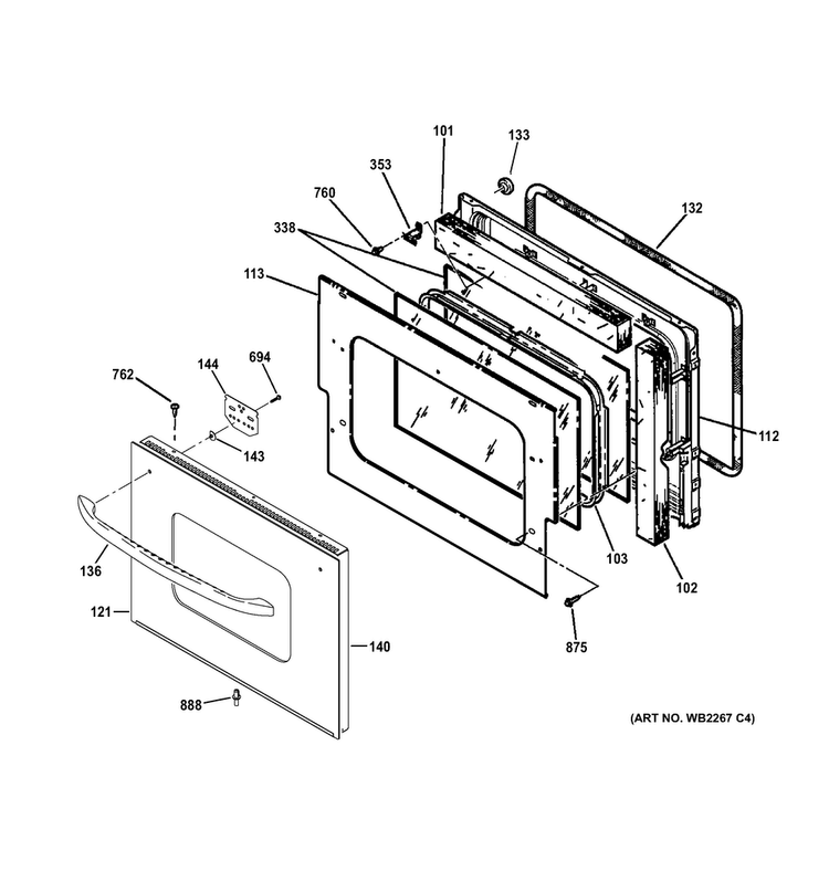 Door Diagram and Parts List for JM250DF2WW  General Electric Range