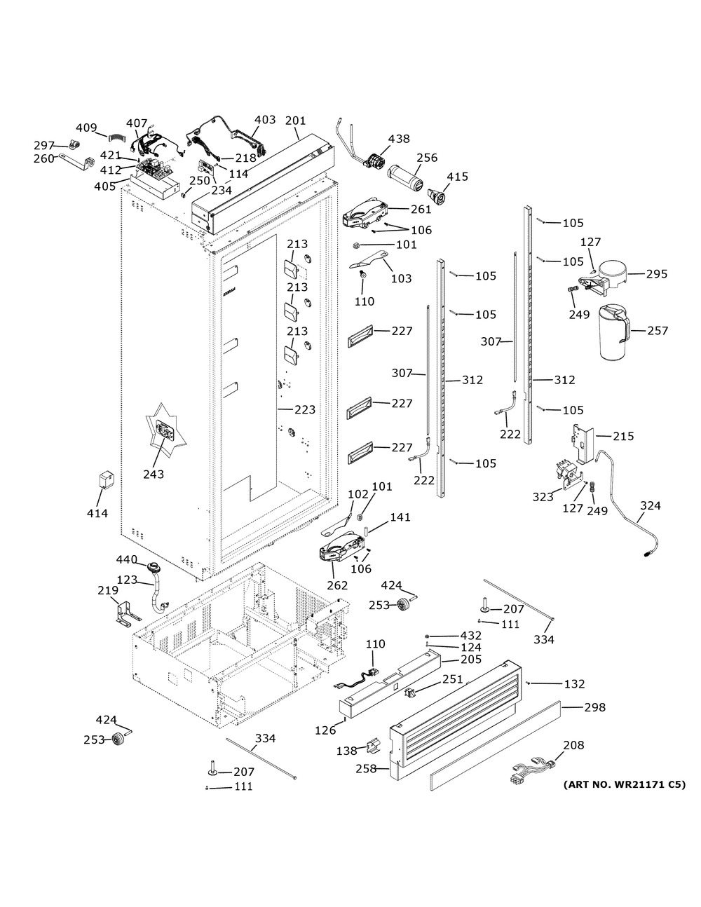 Case Parts Diagram and Parts List for ZIR241NPNCII  General Electric Refrigerator
