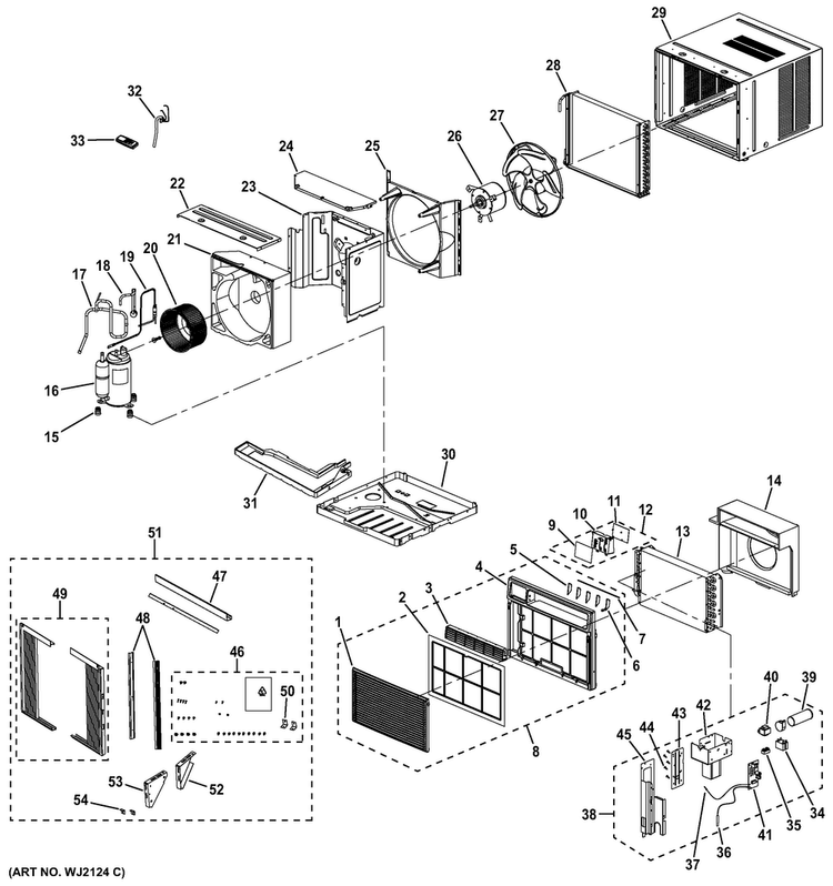 Room Air Conditioner Diagram and Parts List for AEW14ASL1  General Electric Air Conditioner