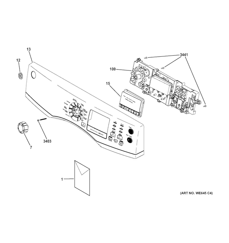 Controls & Backsplash Diagram and Parts List for GFDS170GH1WW  General Electric Dryer