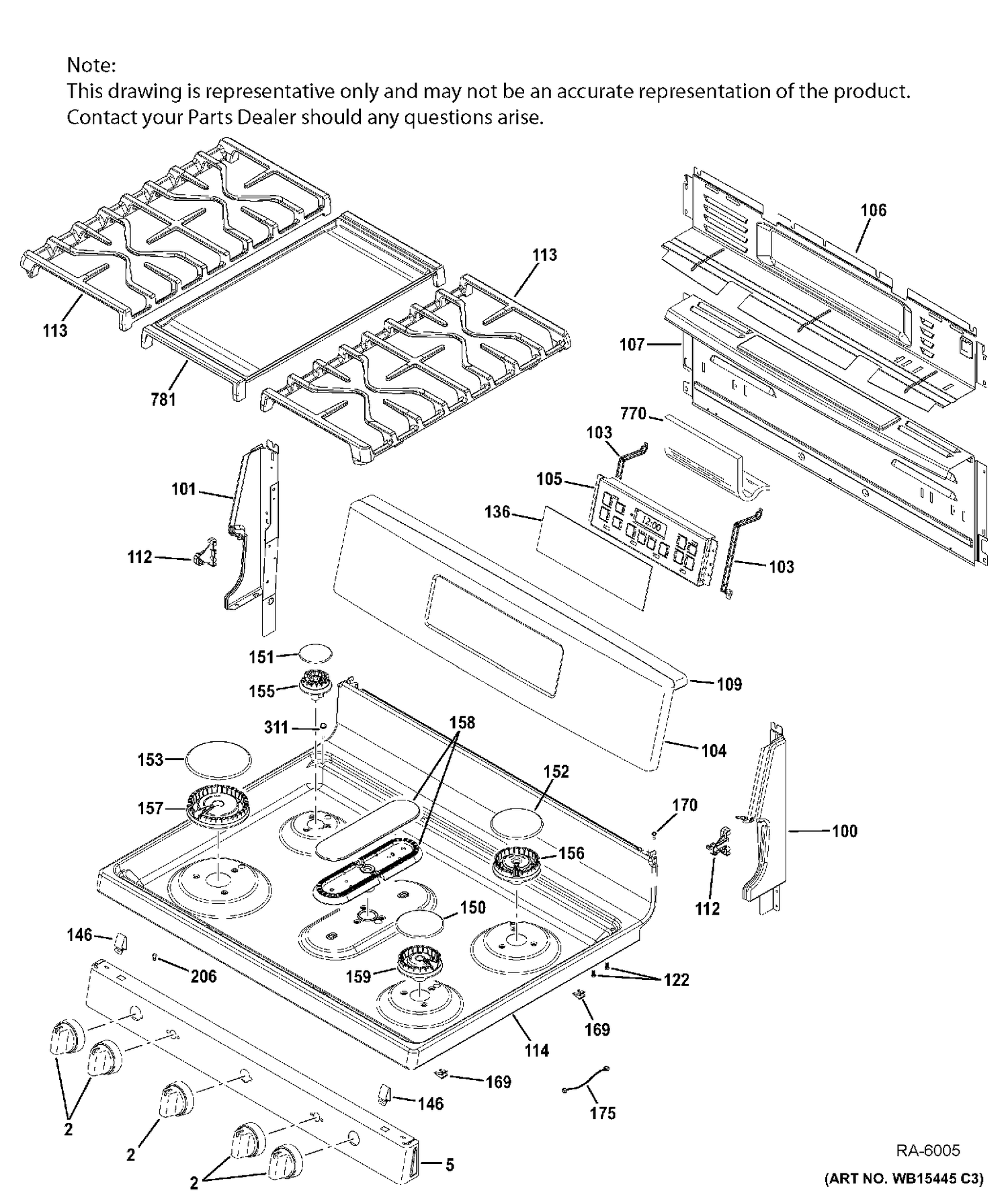 CONTROL PANEL & COOKTOP Diagram and Parts List for JCGB700SEJ2SS  General Electric Range