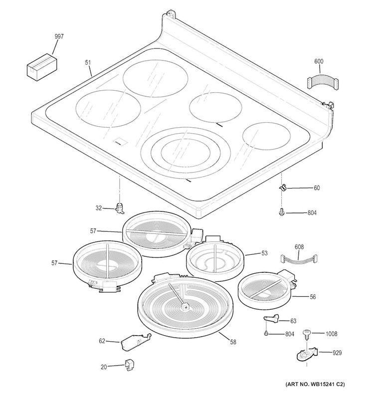 Cooktop Diagram and Parts List for JB870SF4SS  General Electric Range