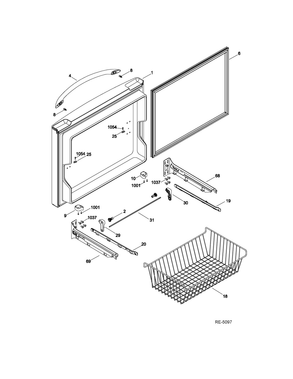 Fz Door Diagram and Parts List for PNE21KMKES  General Electric Refrigerator