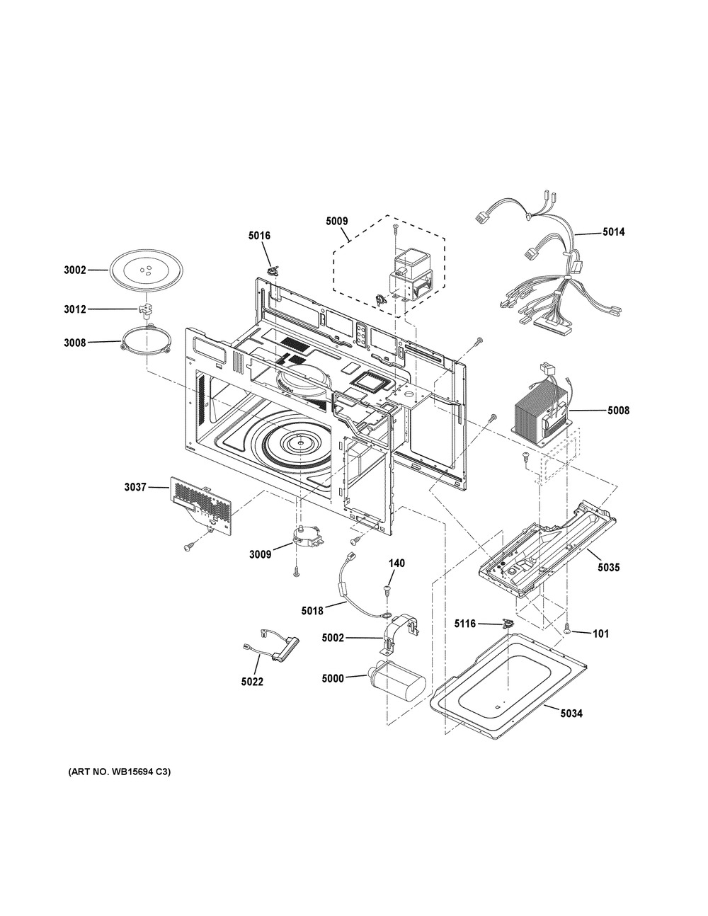 Interior Parts (1) Diagram and Parts List for RVM5160DH9WW  General Electric Microwave