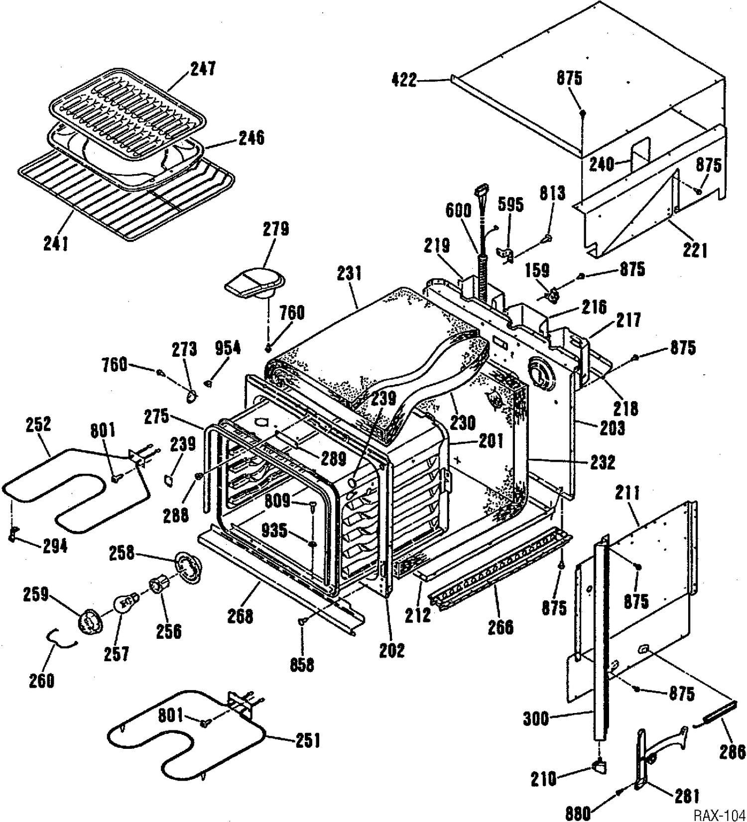 OVEN BODY Diagram and Parts List for RCK524GR-2  General Electric Range