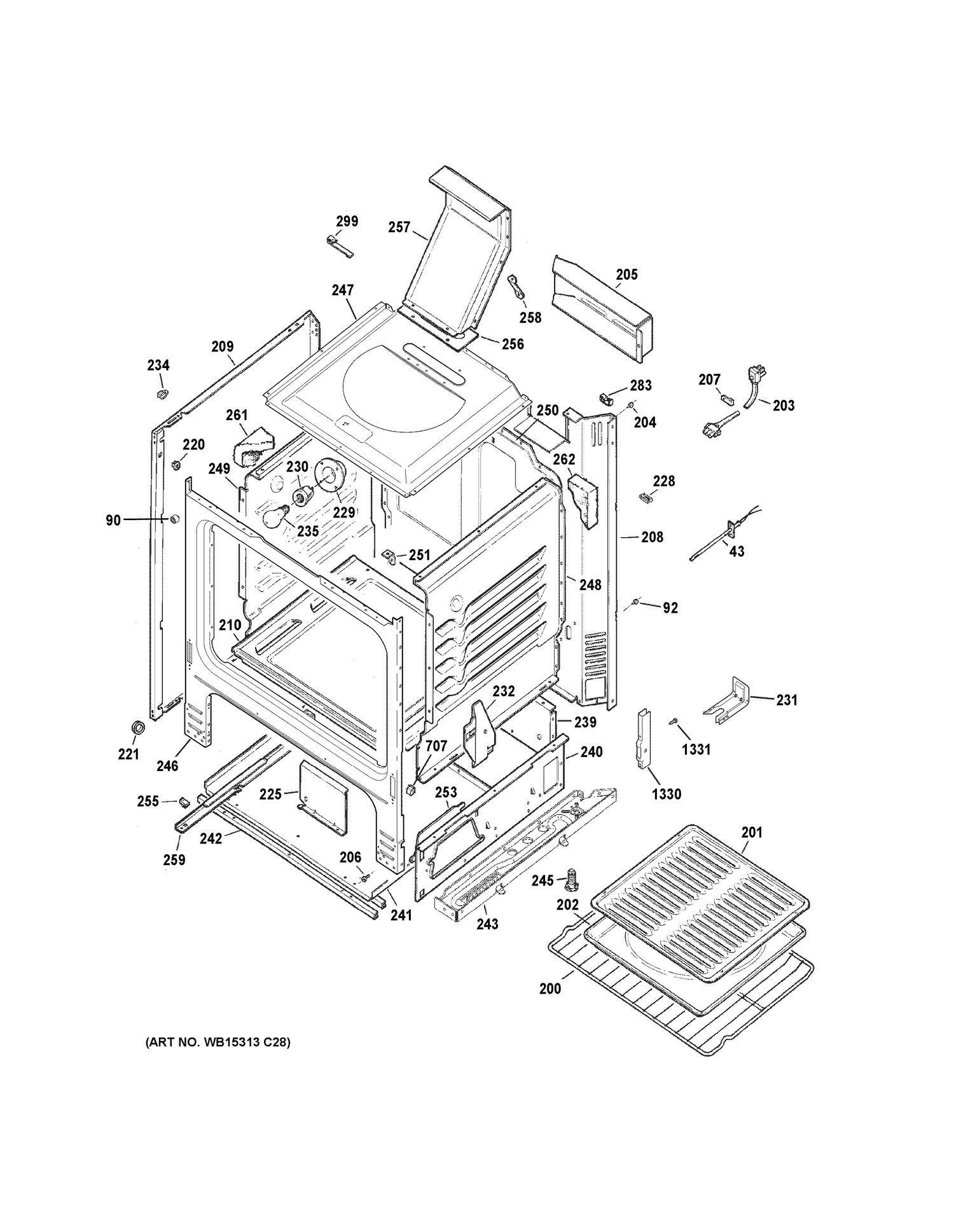 BODY PARTS Diagram and Parts List for RGB530DEH3BB  General Electric Range