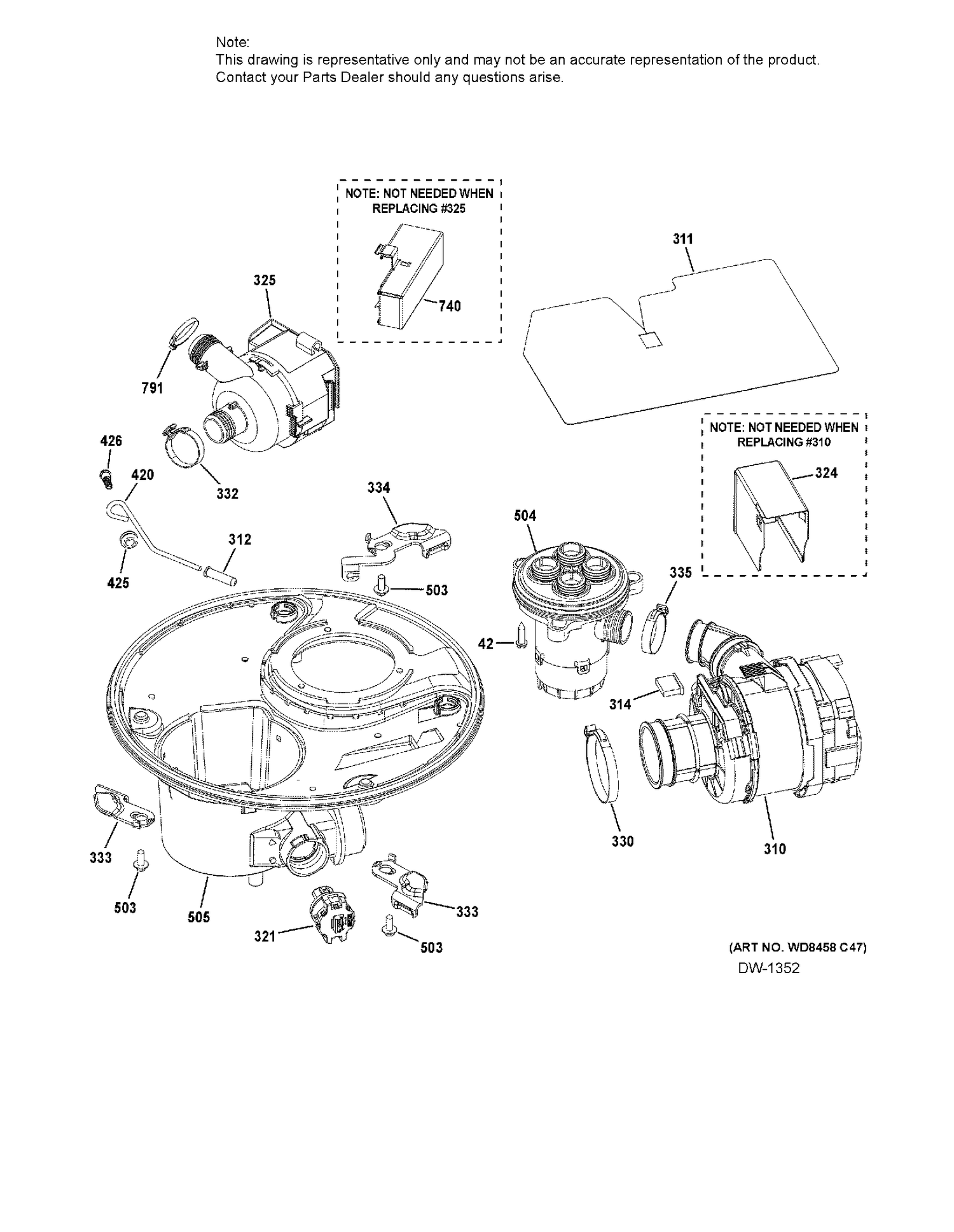 SUMP & MOTOR MECHANISM Diagram and Parts List for ZDT870SSF1SS  General Electric Dishwasher