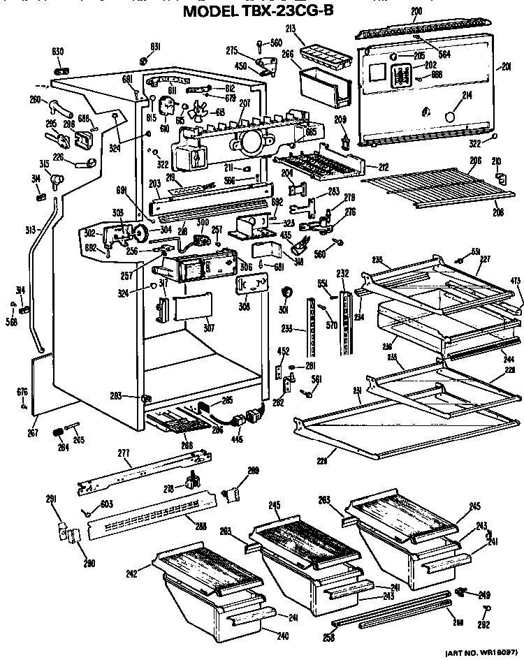 Cabinet Parts Diagram and Parts List for TBX23CGB  General Electric Refrigerator