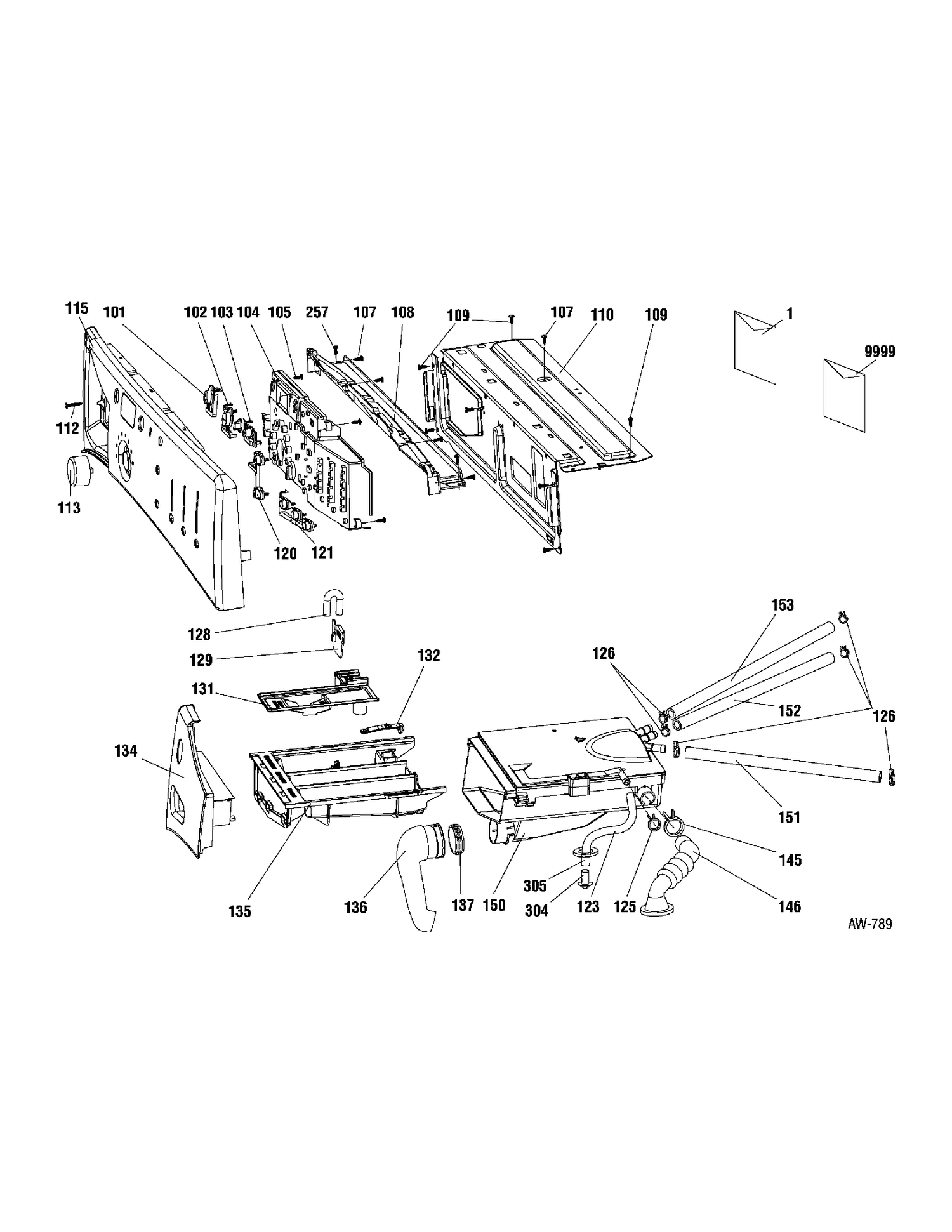 CONTROLS & DISPENSER Diagram and Parts List for GBVH5200J3WW  General Electric Washer