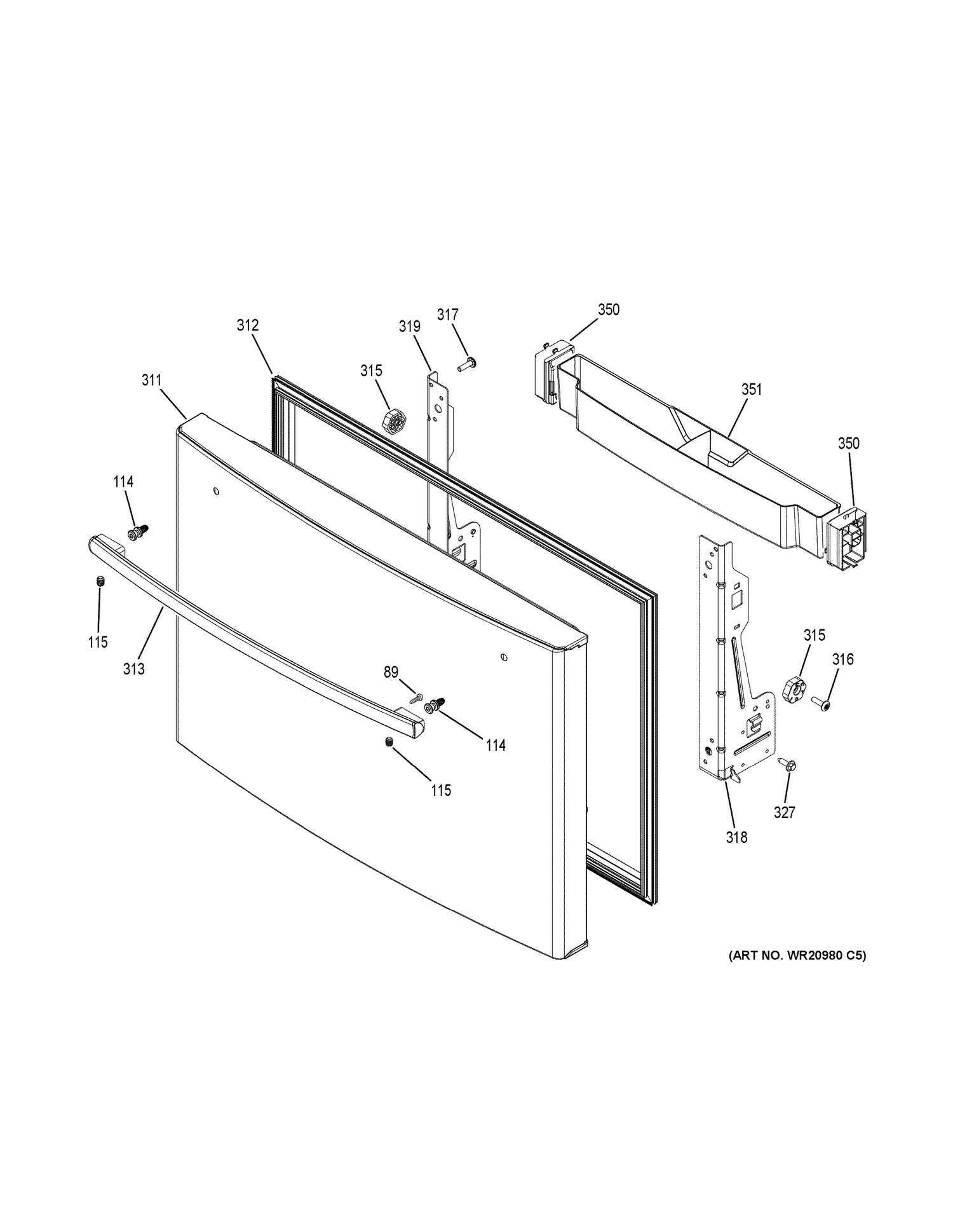 FREEZER DOOR Diagram and Parts List for PYE22KSKBSS  General Electric Refrigerator