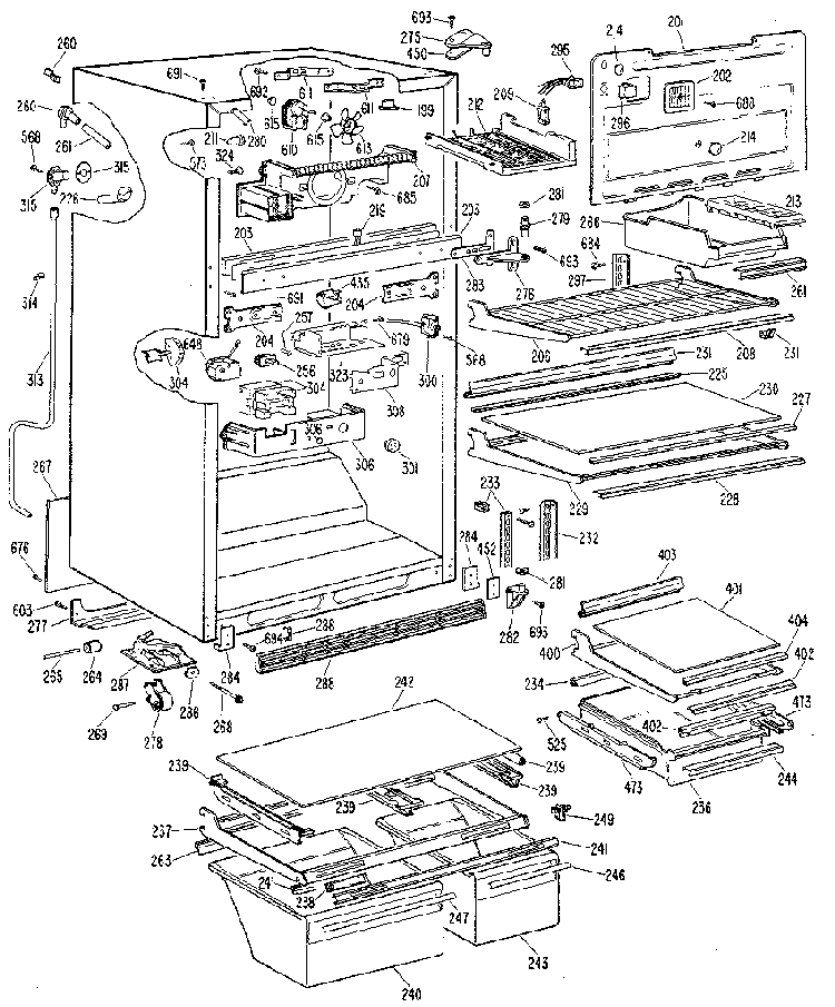 Cabinet Diagram and Parts List for TBX24ZKGR  General Electric Refrigerator