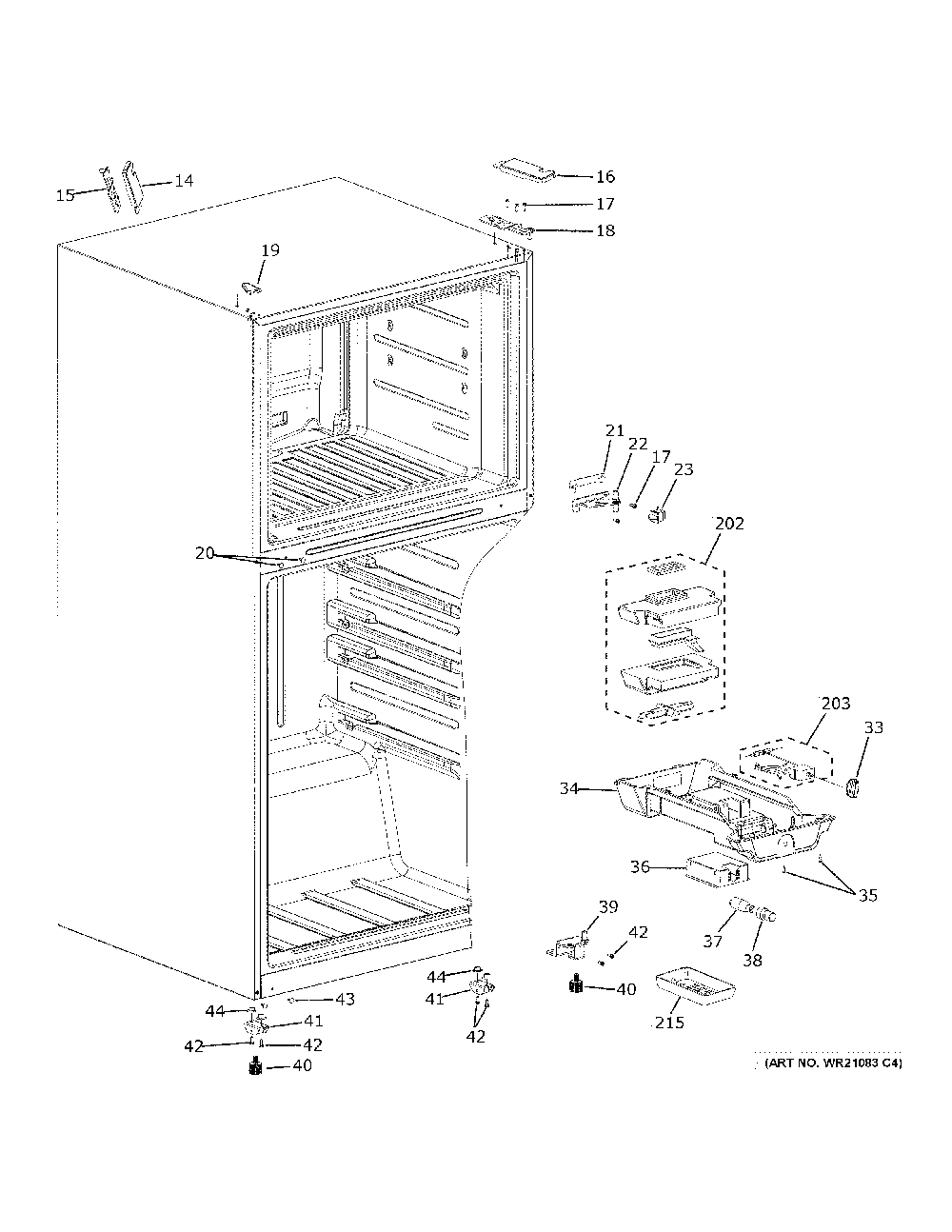 Fresh Food Section Diagram and Parts List for GTE21GTHGWW  General Electric Refrigerator
