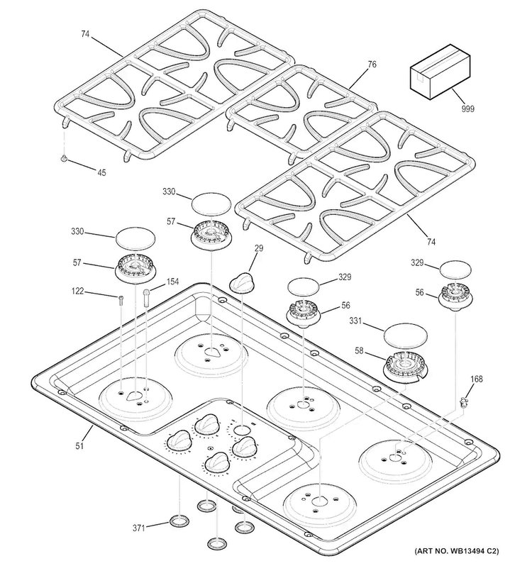 Control Panel & Cooktop Diagram and Parts List for JGP633SET2SS  General Electric Cooktop
