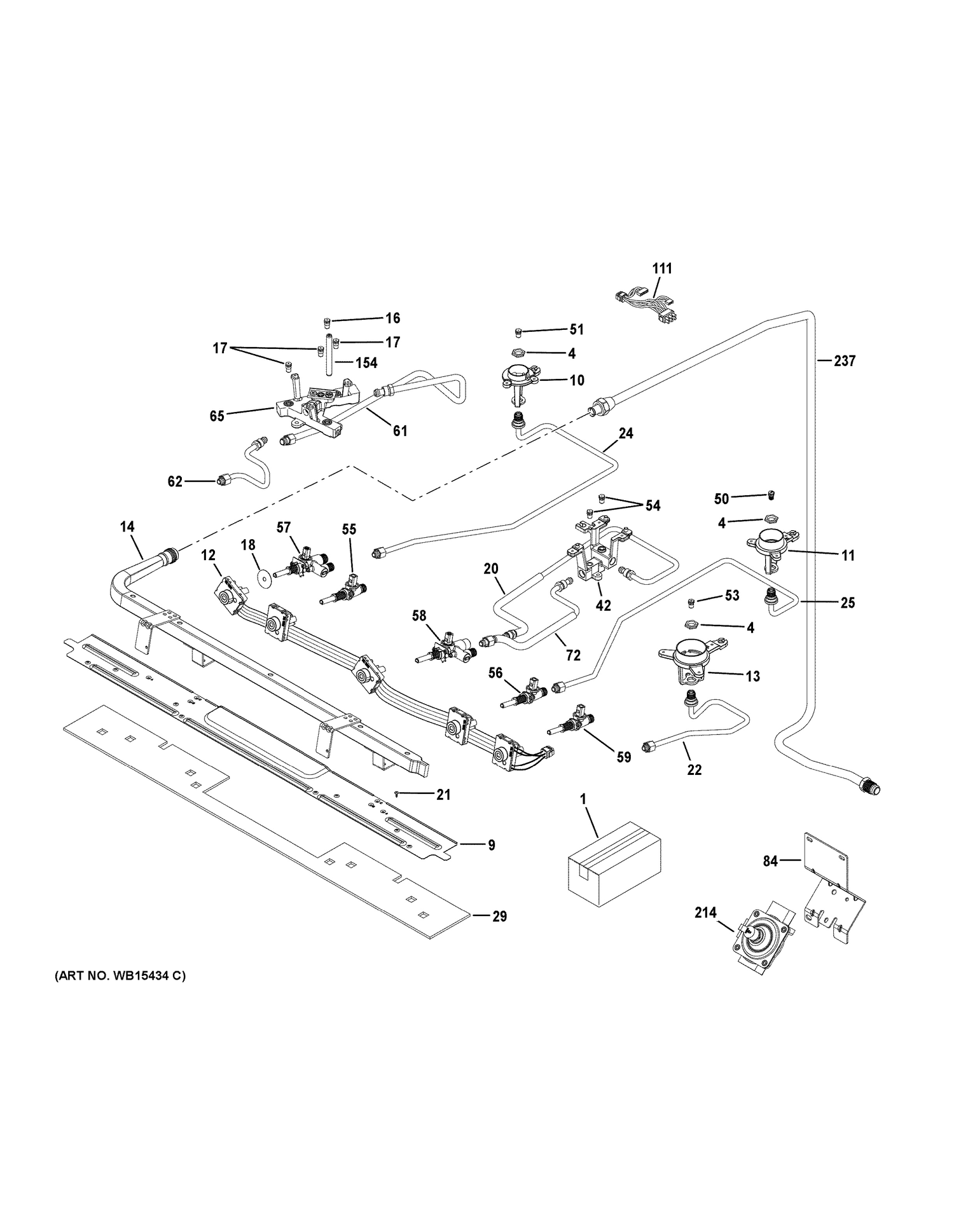 GAS & BURNER PARTS Diagram and Parts List for P2B940SEJ4SS  General Electric Range