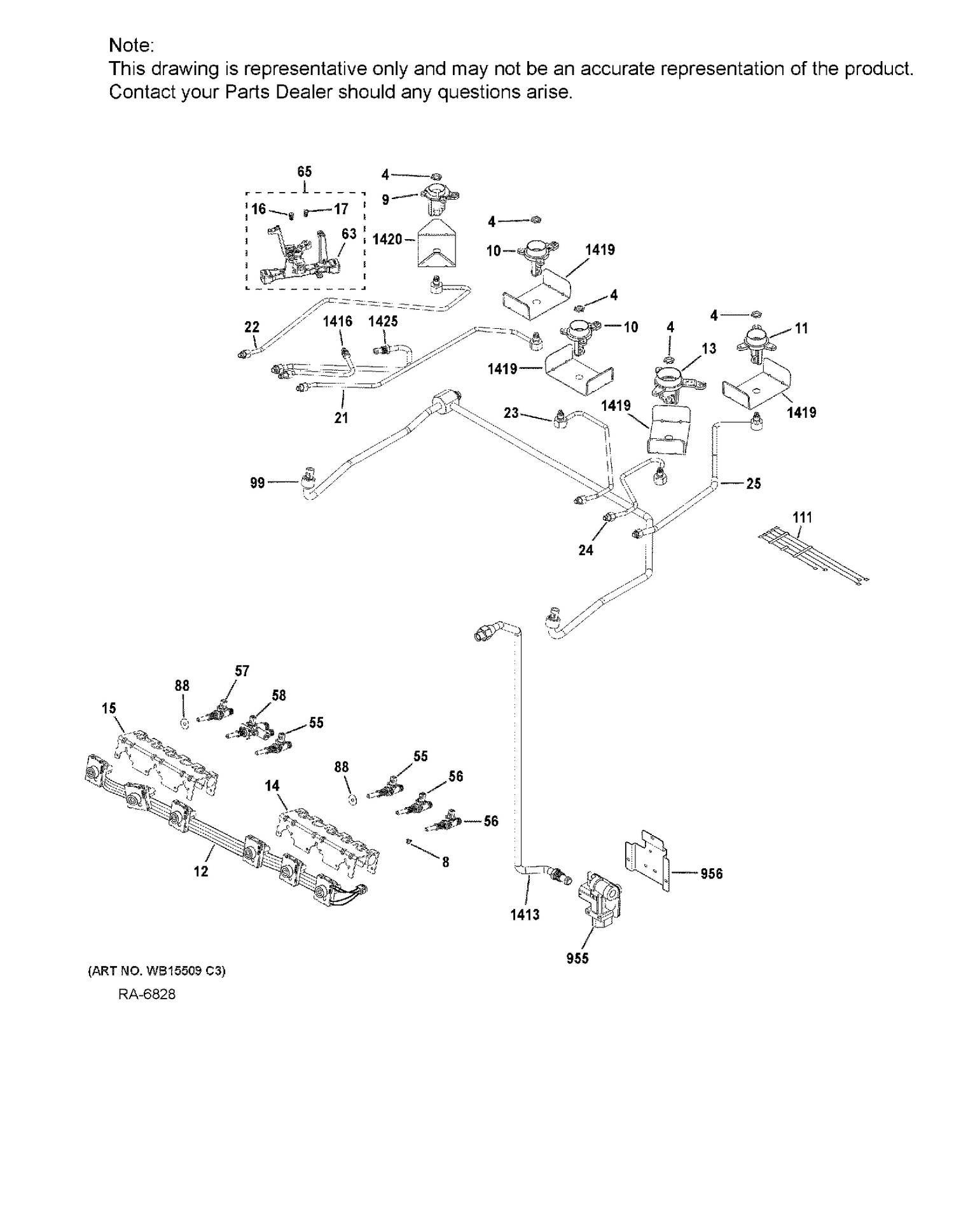 GAS & BURNER PARTS Diagram and Parts List for CC2S995SEL1SS  General Electric Range
