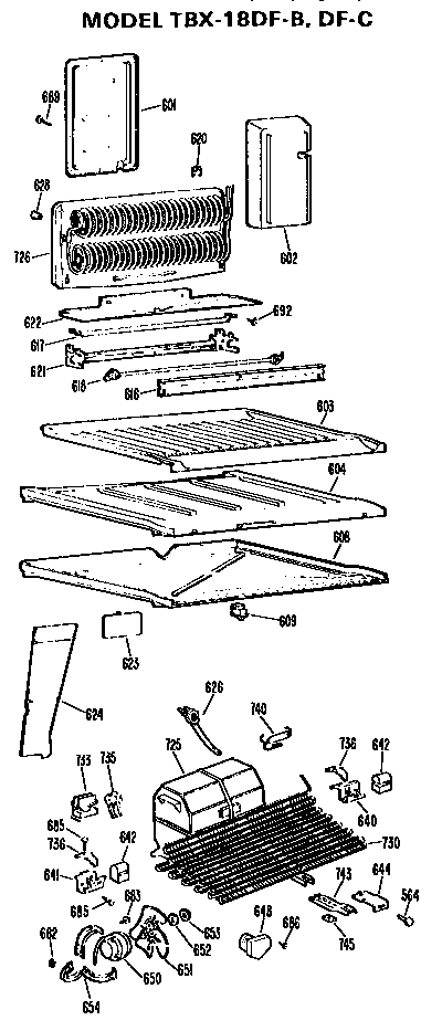 Unit Parts Diagram and Parts List for TBX18DFB  General Electric Refrigerator