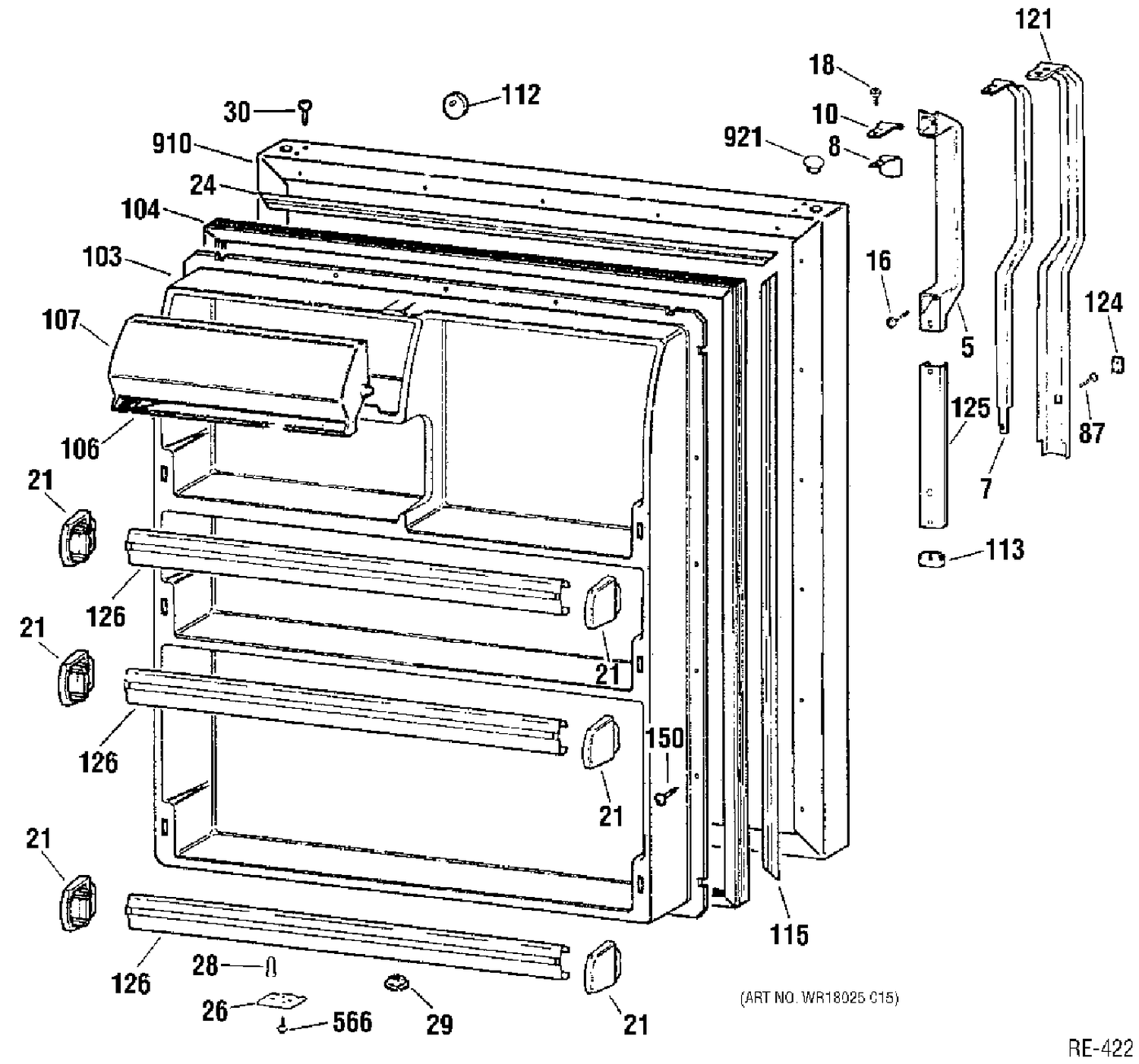 REFRIGERATOR DOOR Diagram and Parts List for 31861-1  General Electric Refrigerator