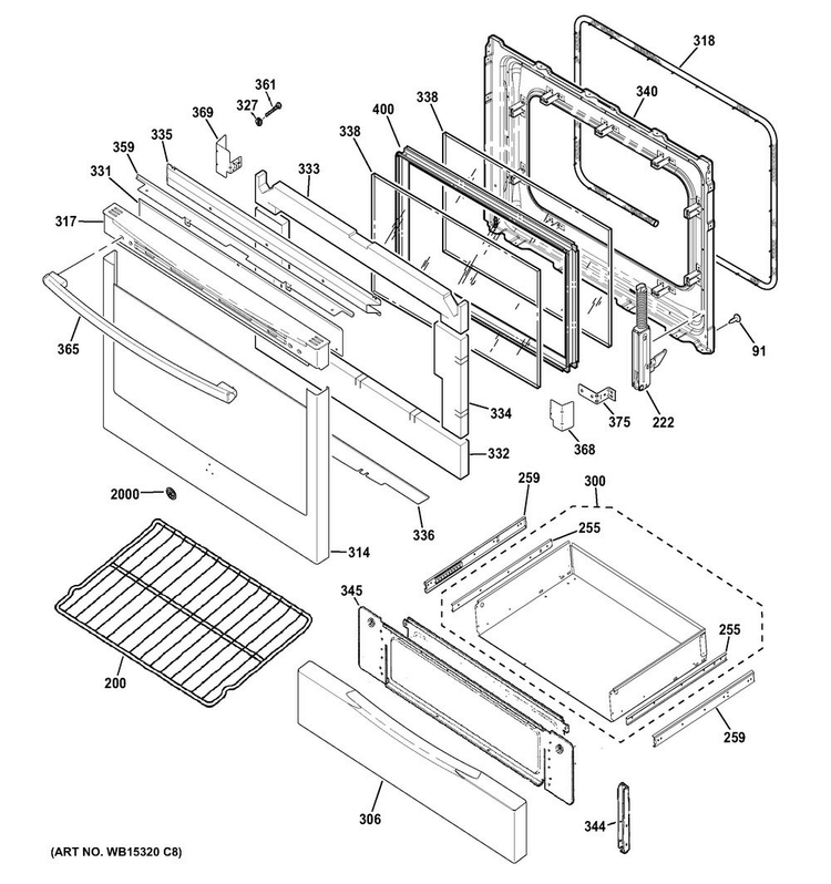 Door & Drawer Parts Diagram and Parts List for PGB920DEF2WW  General Electric Range