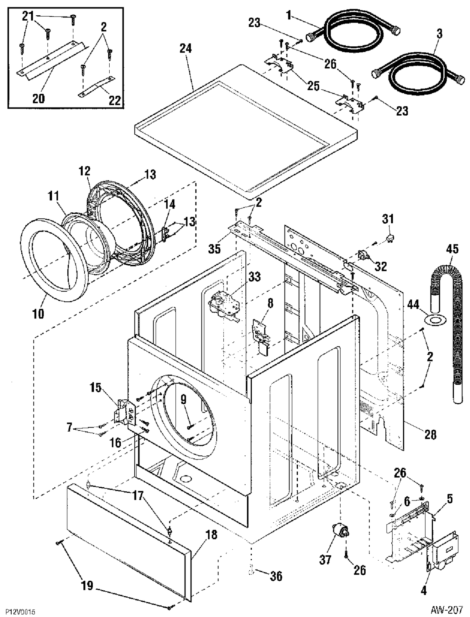 CABINET, DOOR & TOP Diagram and Parts List for WCXH208V0WW  General Electric Washer