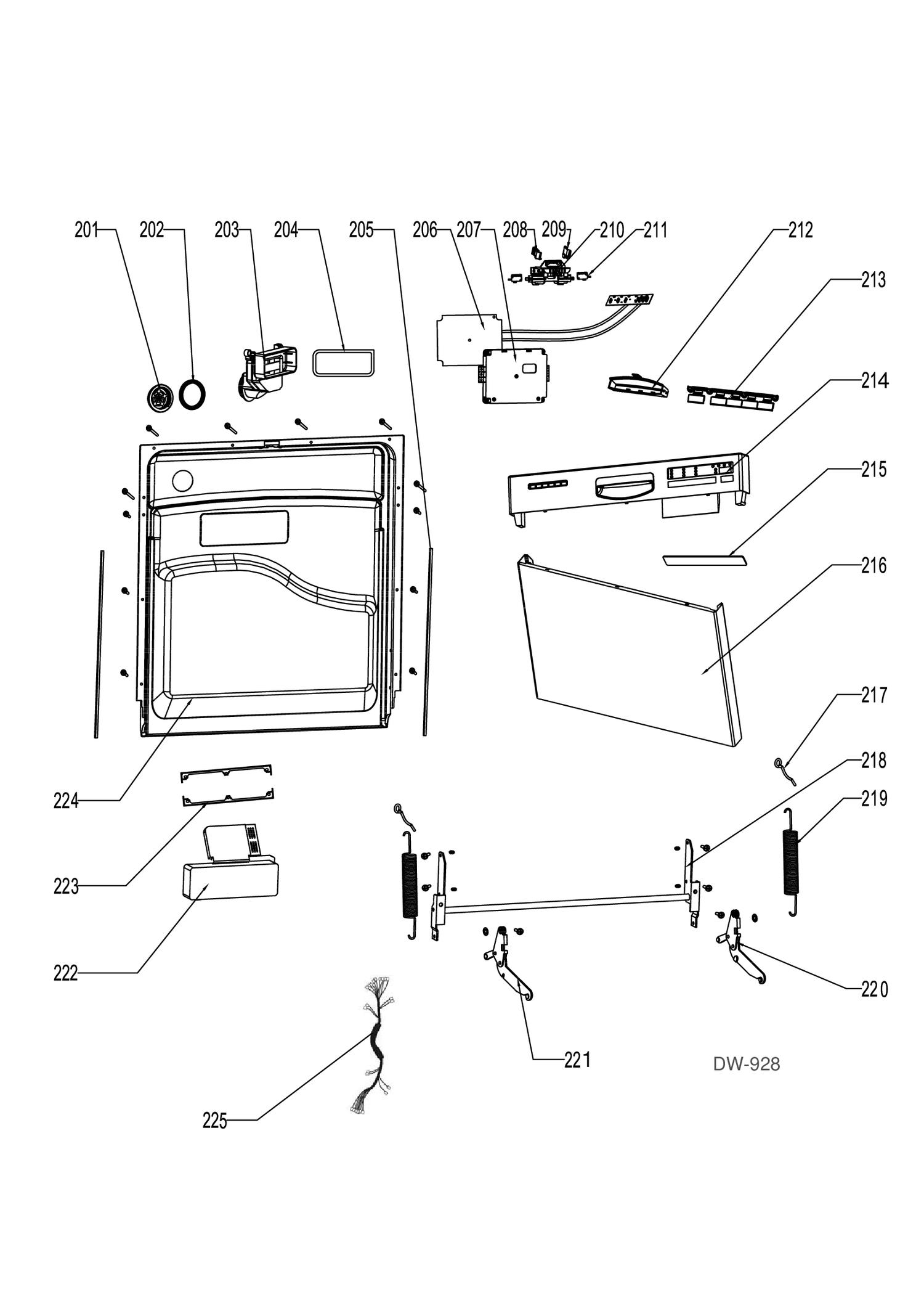 ESCUTCHEON & DOOR ASM Diagram and Parts List for GDF410SGF0BB  General Electric Dishwasher