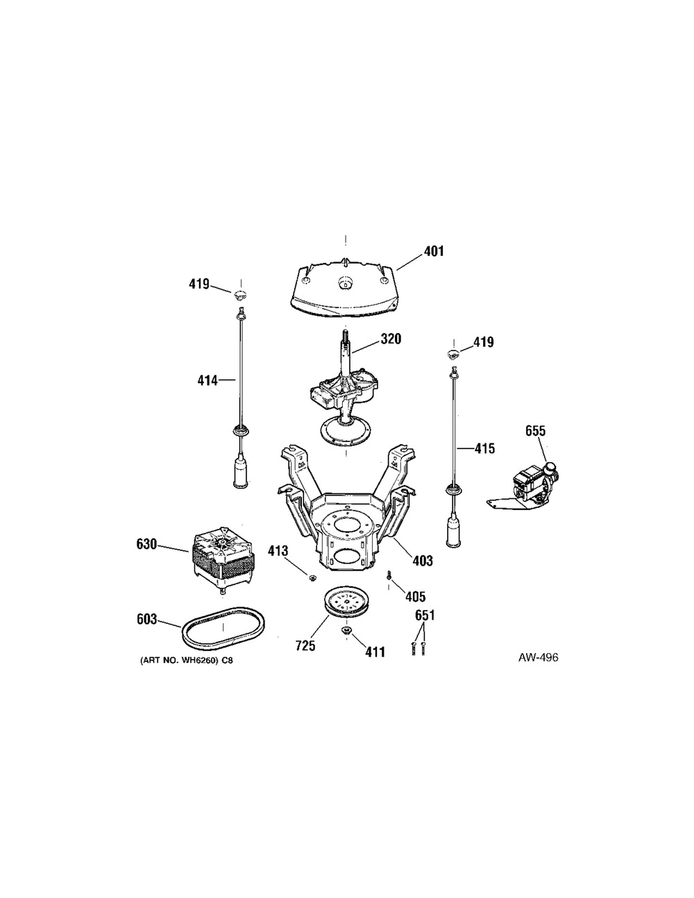 Motor Diagram and Parts List for PSE25KSHBESS  General Electric Washer