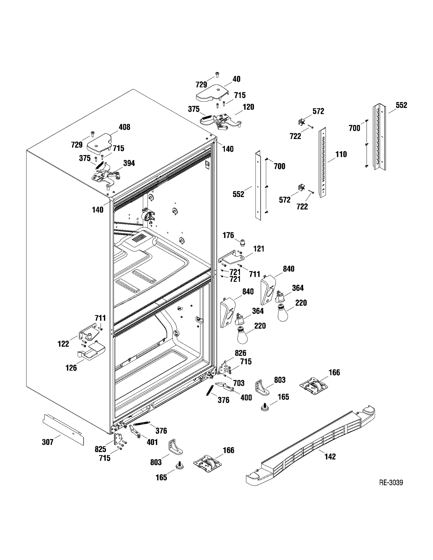 HINGES, SHELF SUPPORTS & TOE KICK Diagram and Parts List for PFRF2MBXABB  General Electric Refrigerator