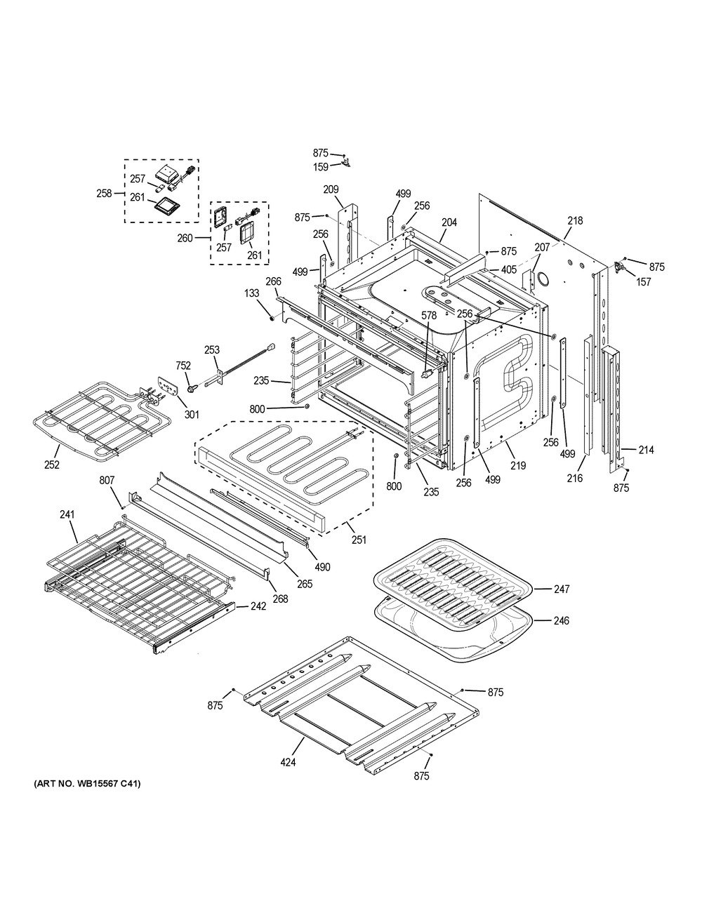 Lower Oven Diagram and Parts List for CK7500SH4SS  General Electric Wall Oven