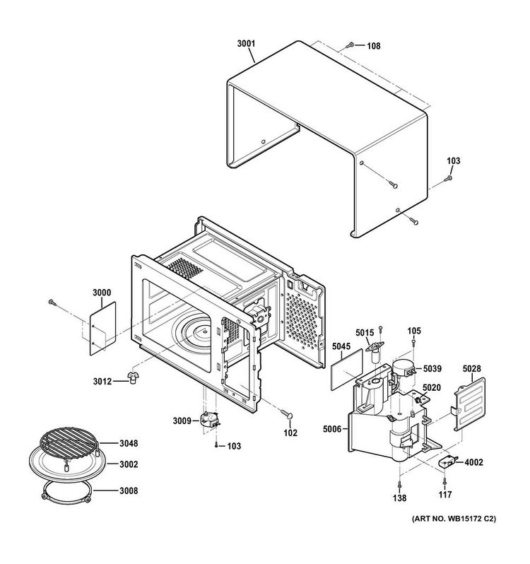 Oven Cavity Parts Diagram and Parts List for CEB1590SS3SS  General Electric Microwave