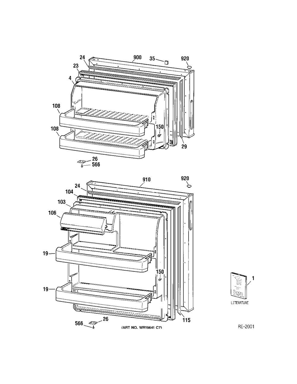 Door Diagram and Parts List for HTMX050EF3WW  General Electric Dishwasher