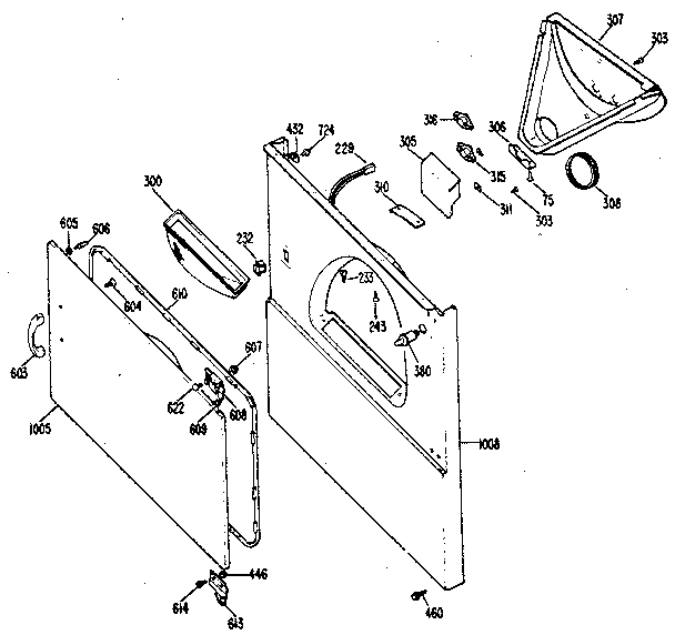 Cabinet Front Diagram and Parts List for DDE058DGAL  General Electric Dryer