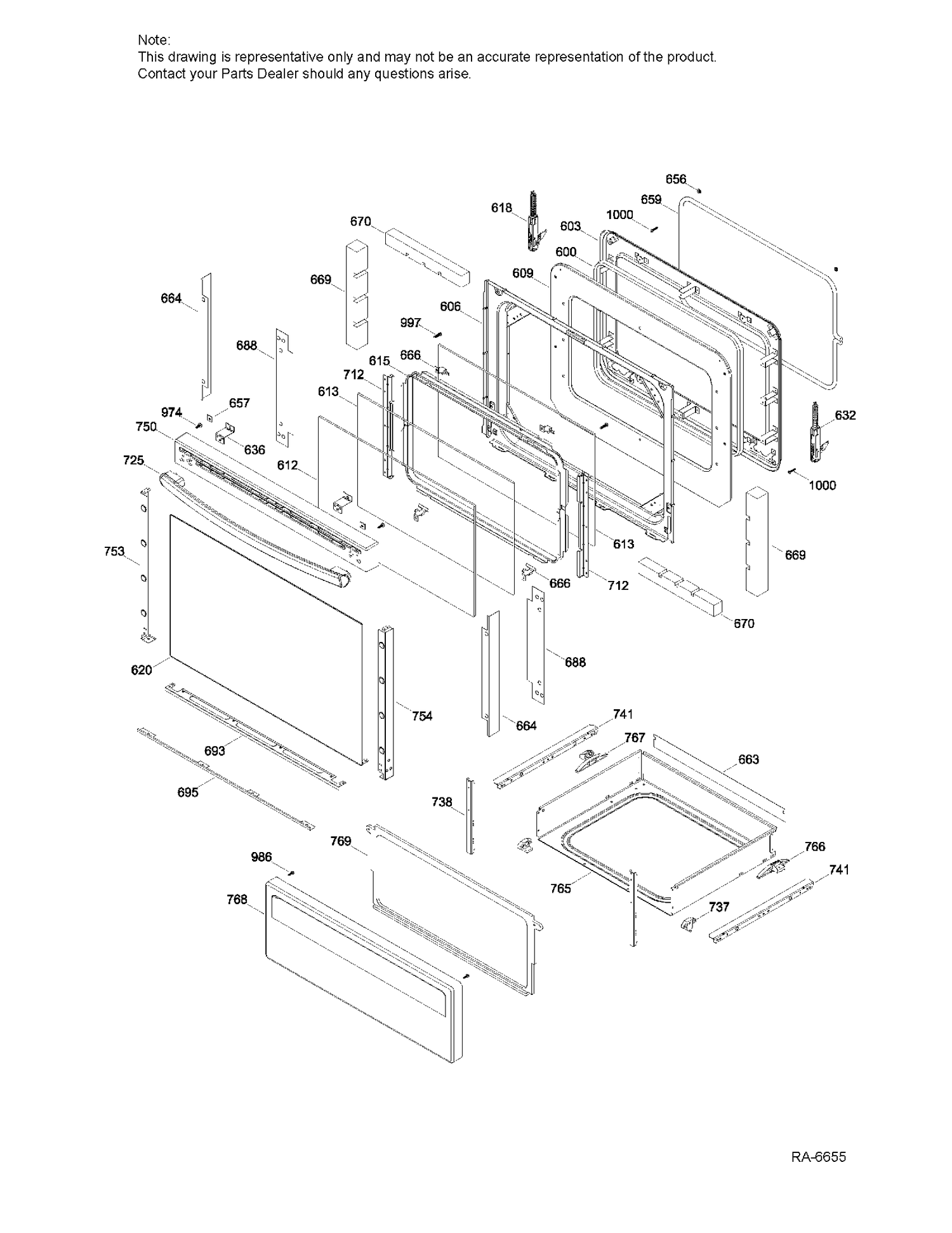 DOOR & DRAWER PARTS Diagram and Parts List for JCB730DF3WW  General Electric Range