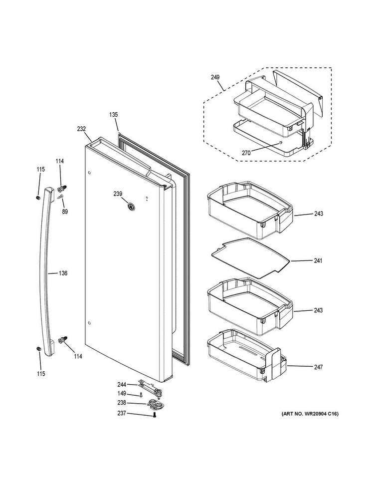 Fresh Food Door - Rh Diagram and Parts List for PFE28KSKCSS  General Electric Refrigerator