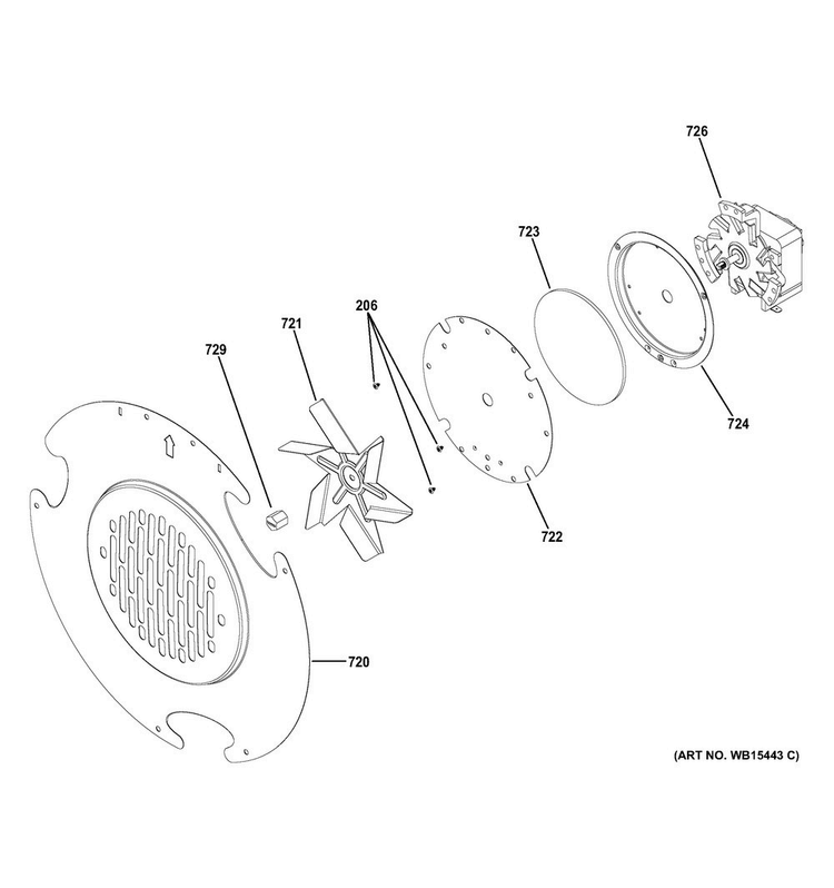 Convection Fan Diagram and Parts List for PGB911DEJ3WW  General Electric Range