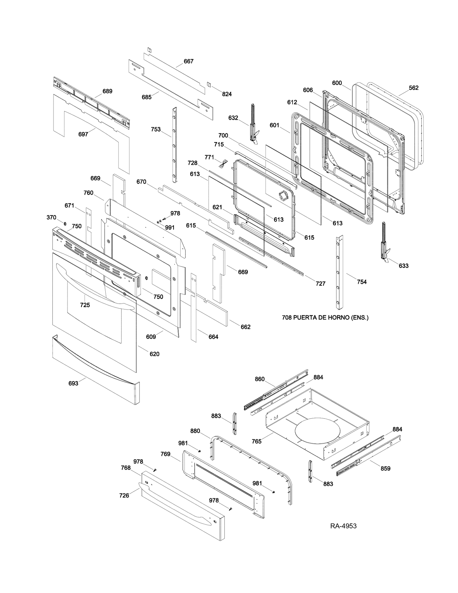 DOOR Diagram and Parts List for PCB909SR1SS  General Electric Range