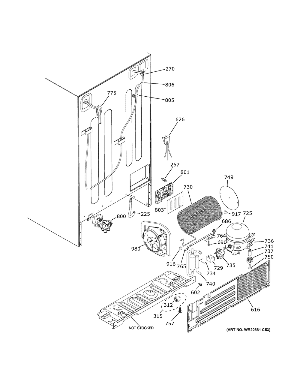 Machine Compartment Diagram and Parts List for GSS25GGPJCWW  General Electric Refrigerator